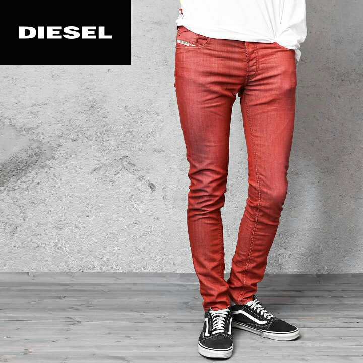 【返品＆サイズ交換無料】■DIESEL ディーゼル メンズ■ユーズドムラ染め加工 ローウエスト ストレッチ スリムスキニー カラーデニム ジーンズ デニム パンツ【SLEENKER】【W26〜34】【レッド】die-m-p-90-480 《メーカー希望小売価格28,600円》