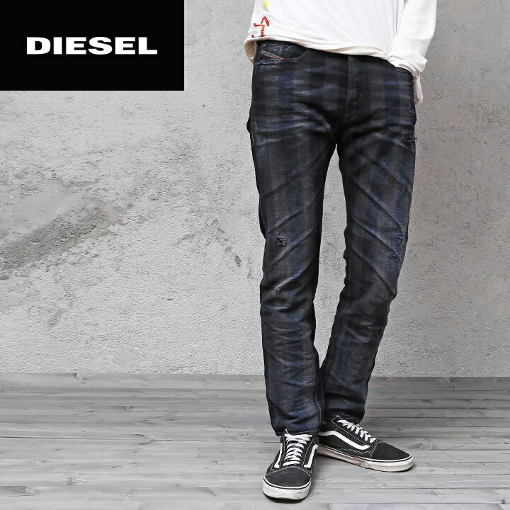 【返品＆サイズ交換無料】■DIESEL ディーゼル メンズ■クラッシュダメージ加工 ストライプ スリムテーパード ジーンズ デニム パンツ【BUSTER】【W27〜33】【L30・32】【ブラック系】die-m-p-90-499 《メーカー希望小売価格40,700円》