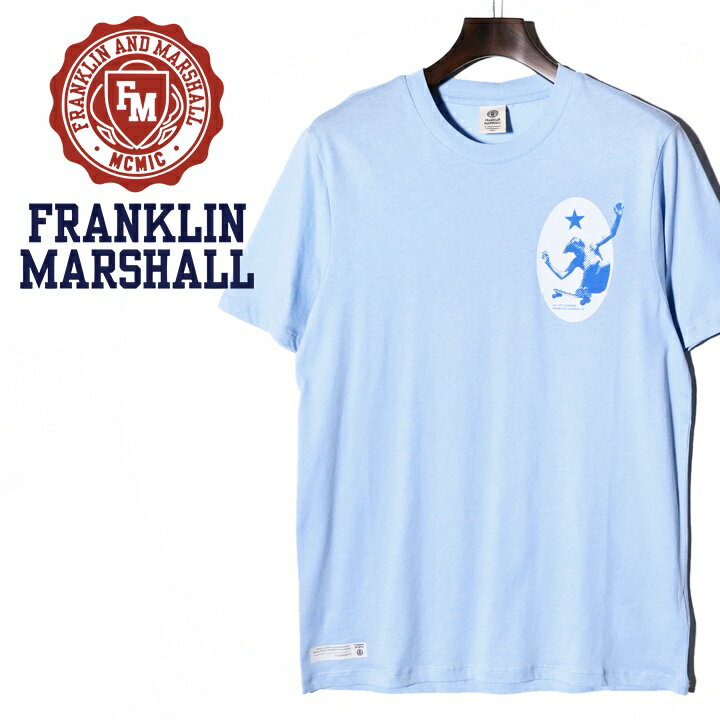 ■FRANKLIN MARSHALL フランクリン＆マーシャル メンズ■バックプリント ラウンドネック サーフ系 半袖Tシャツ【TSHIRT JERSEY ROUND NECK SHORT】【サイズXS～L】【パステルブルー】fra-m-t-a3-300 《_メーカー希望小売価格7,920円》