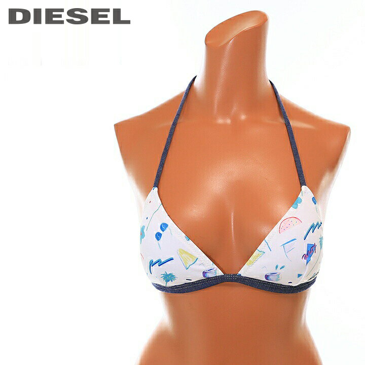 ★DIESEL ディーゼル レディース★ホルターネック デニム調パイピング ビーチウエア レディース水着 三角ビキニ ビキニトップ 単品【BFB-CALYPSO】【カップB】【アンダー70・75】【ホワイト系】die-l-c-a4-322 《メーカー希望小売価格10,780円》