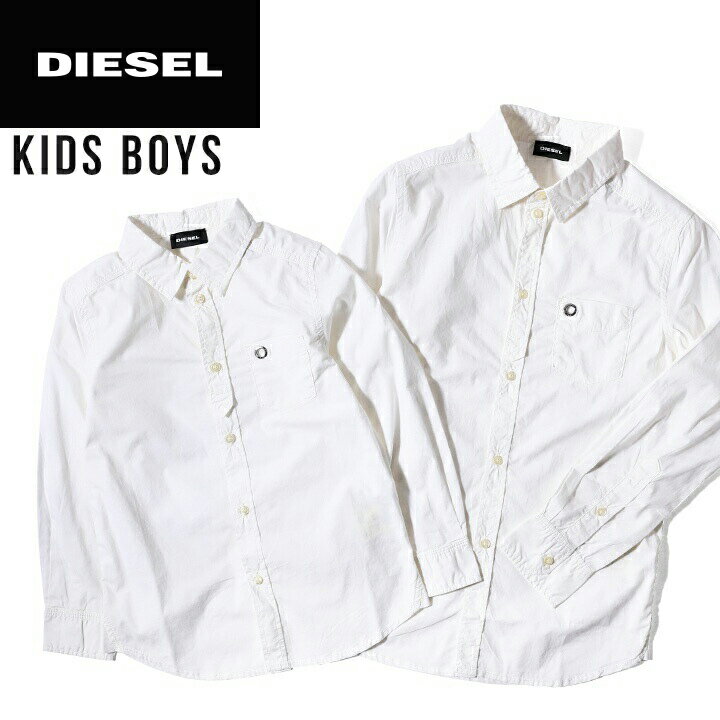 ◆DIESEL KID ディーゼルキッズ ジュニア ボーイ◆無地 シンプル コットン 子供服 男の子 薄手 長袖シャツ【CYMELX】【SIZE6〜10】【ホワイト】dik-m-t-a4-118 《メーカー希望小売価格15,180円》