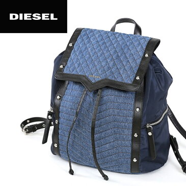 ★DIESEL ディーゼル レディース★デニム地 マグネットフラップ 巾着 スタッズ装飾 リュックサック バックパック 鞄【LOWEENA】【サイズUNI】【インディゴブルー】die-l-a-a6-602 《メーカー希望小売価格35,200円》