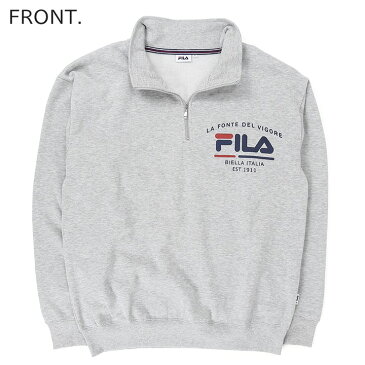 ★FILA フィラ レディース メンズ 男女兼用★裏起毛 ロゴプリント ヘンリージップ プルオーバー スウェットシャツトレーナー【大きいサイズ】【サイズ3L〜5L】【ライトグレー】fil-l-t-a7-206 《メーカー希望小売価格4,950円》