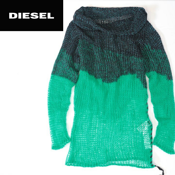 ★DIESEL ディーゼル レディース★ラメ糸使い ざっくり透かし編み オフタートル 長袖 プルオーバー ニットセーター【M-MESHY】【サイズXXS〜XL】【ブルー】die-l-t-a8-220 《メーカー希望小売価格35,200円》