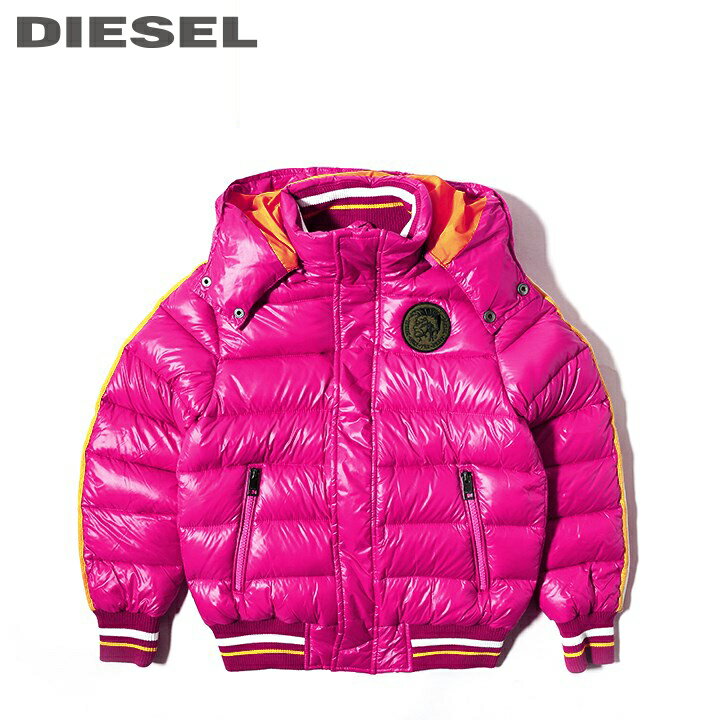 ◆DIESEL KID ディーゼルキッズ◆フード付き ブレイブマンワッペン 子ども服 男の子 女の子 ダウンジャケット【JIZZE-US】【SIZE10〜16】【ピンク】dik-m-o-a8-170 《メーカー希望小売価格28,380円》