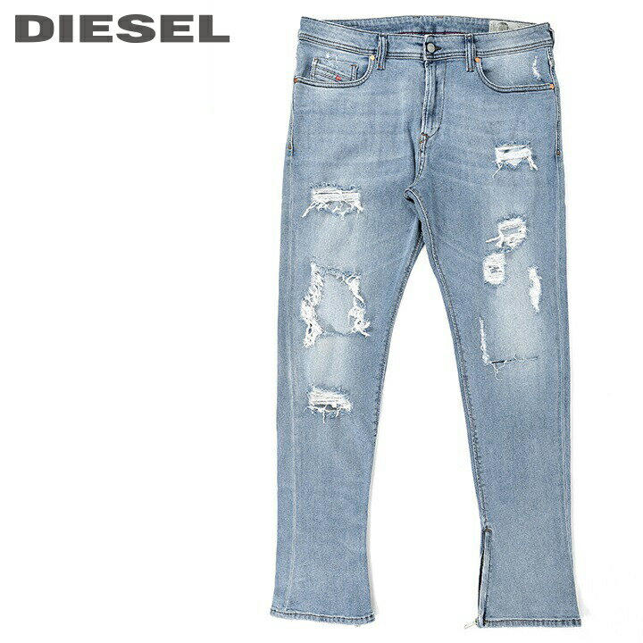 ■DIESEL ディーゼル メンズ■クラッシュダメージ加工 裾ジップ スリムキャロット ブーツカット ジーンズ デニム パンツ【DEEPZIP】【W27〜33】【L30】【ライトインディゴ】die-m-p-b4-627 《メーカー希望小売価格35,200円》