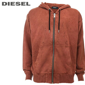 ■DIESEL ディーゼル メンズ■ヴィンテージクラッシュダメージ加工 ジップアップフードパーカー【S-STAPP】【サイズXS〜XXL】【レッドオレンジ】die-m-t-b8-204 《メーカー希望小売価格30,800円》