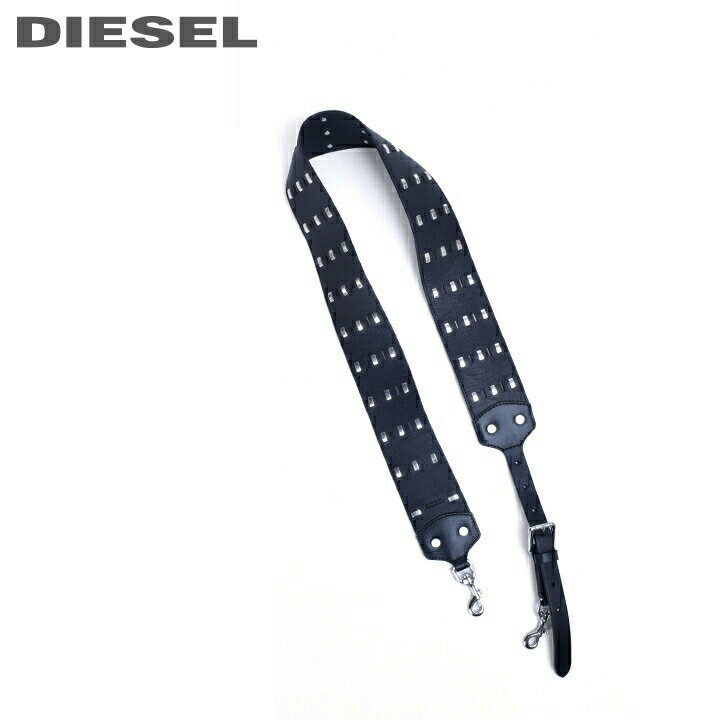 ★DIESEL ディーゼル レディース★牛革 スタッズ装飾 型抜き カットアウト レザーショルダーストラップ【BEAUTYSTRAP LEATHER】【サイズUNI】【ブラック】die-l-a-b8-891 《メーカー希望小売価格17,380円》