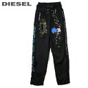 ★DIESEL ディーゼル レディース★ウエストゴム 裾ジップ 光沢サテン 刺繍装飾 ジョガーパンツ【P-FINE-FL-C】【サイズXXS〜M】【ブラック】die-l-p-c4-169 《メーカー希望小売価格52 800円》