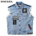 ■DIESEL ディーゼル メンズ■ヴィンテージダメージ加工 カットオフ 切りっぱなし フリンジ ノースリーブデニムジャケット デニムベストdie-m-o-c4-501 《メーカー希望小売価格96,800円》