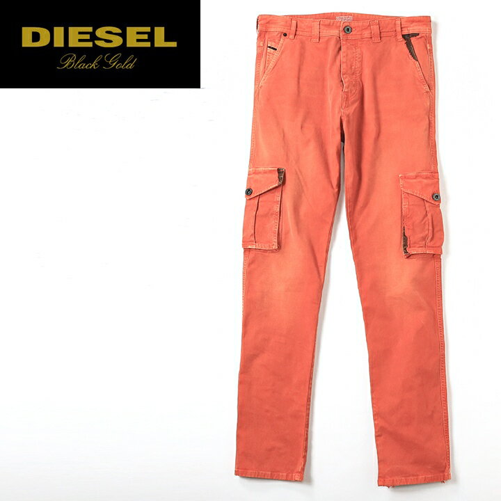 ■DIESEL BLACK GOLD ディーゼル ブラックゴールド メンズ■ヴィンテージダメージ加工 スリム カーゴチノパンツ【TYPE-2910】【W26〜32】【オレンジ】die-m-p-c4-338 《メーカー希望小売価格58,300円》