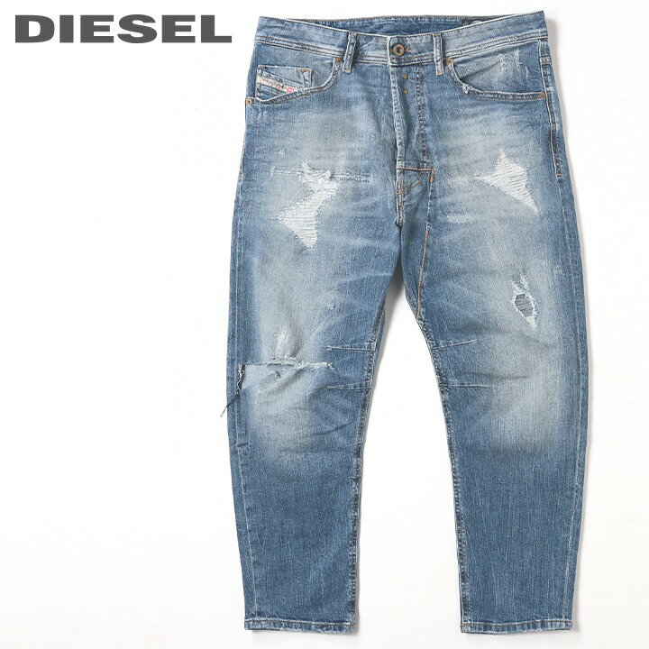 ■DIESEL ディーゼル メンズ■デストロイクラッシュダメージ加工 ストレッチ レギュラーキャロット ジーンズ デニム パンツ【NARROT】【W26〜32】【L30・32】【ミディアムインディゴ】die-m-p-c4-517 《メーカー希望小売価格52,800円》のサムネイル