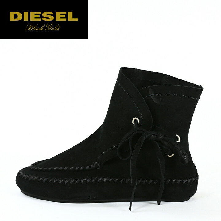 ★DIESEL BLACK GOLD ディーゼル ブラックゴールド レディース★本革 スウェード フラット モカシンブーツ 靴【BEBHIONN】【日本サイズ23.0〜25.5】【ブラック】die-l-k-c4-002 《メーカー希望小売価格69,300円》