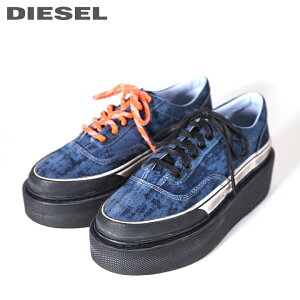 ★DIESEL ディーゼル レディース★ヴィンテージ汚し加工 厚底ラバーソール レースアップ デニムスニーカー 靴【H-SCIROCCO LOW】【日本サイズ25.5／26.0】【ミディアムインディゴ】die-l-k-c4-211 《メーカー希望小売価格24,200円》