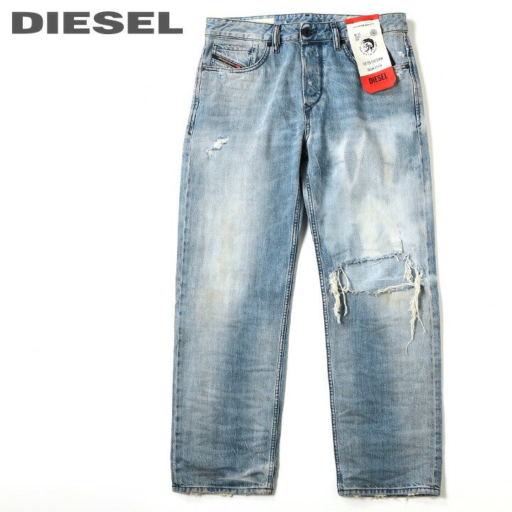 ■DIESEL ディーゼル メンズ■デストロイクラッシュダメージ加工 レギュラーストレート ジーンズ デニム パンツ【D-KODECK】【W26〜36】【L30】【ライトインディゴ】die-m-p-c4-553 《メーカー希望小売価格46,200円》