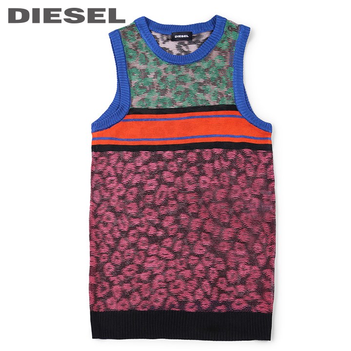 ●DIESEL KID ディーゼルキッズ ジュニア ガール●アニマル柄 ノースリーブ 子ども服 女の子 シースルーニットセーター【KMPARD】【SIZE8～14】【ピンク×グリーン系】dik-l-t-c4-217 《_メーカー希望小売価格23,980円》 1