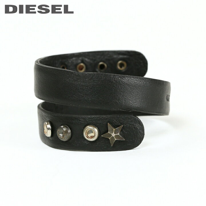 ★DIESEL ディーゼル レディース メンズ 男女兼用★牛革 本革 スタッズデザイン ダブルループ レザーバングル レザーブレスレット【A-GUA】【サイズUNI】【ブラック】die-l-a-c8-429 《メーカー希望小売価格8,580円》