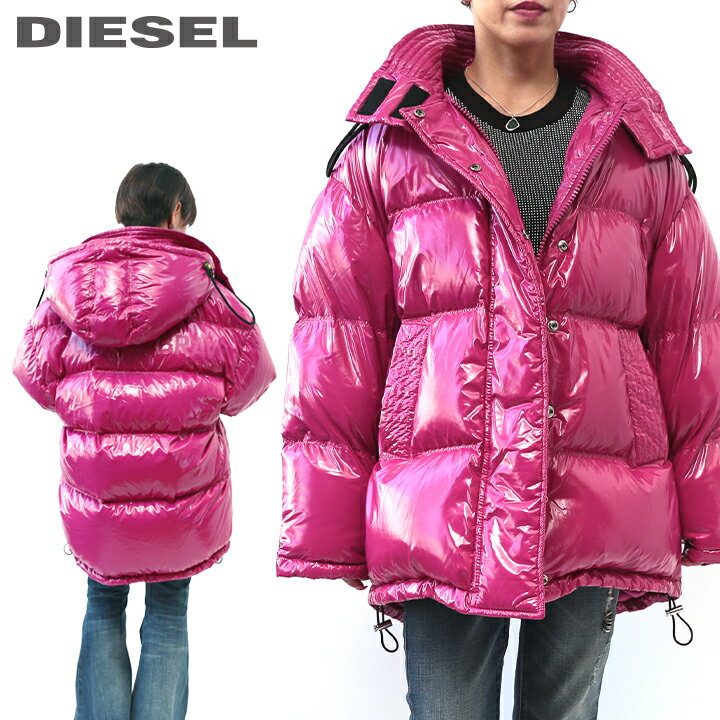 ★DIESEL ディーゼル レディース★光沢ナイロン オーバーサイズ ビッグフード リアルダウンジャケット【W-ALLA】【サイズXXS・XS】【マゼンタピンク】die-l-o-c8-047 《メーカー希望小売価格57,200円》のサムネイル