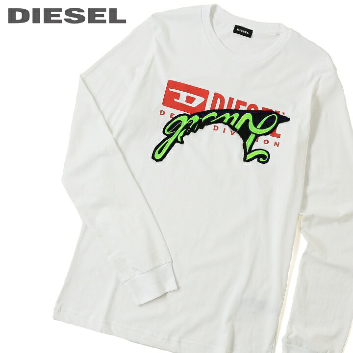 ■DIESEL ディーゼル メンズ■ロゴプリント 刺繍パッチ ロンT 長袖Tシャツ カットソー【T-DIEGO-BX1-LS】【サイズXS・S】【ホワイト】die-m-t-c8-198 《メーカー希望小売価格14,080円》