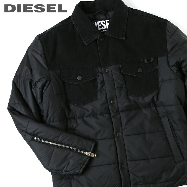 【訳あり品】■DIESEL ディーゼル メンズ■デニム切替 ボーダーキルティング 中綿ジャケット【D-SHYLA】【サイズXS〜XXL】【1サイズ程大きめのサイズ感】【ブラック】die-m-o-c8-054 《メーカー希望小売価格63,800円》