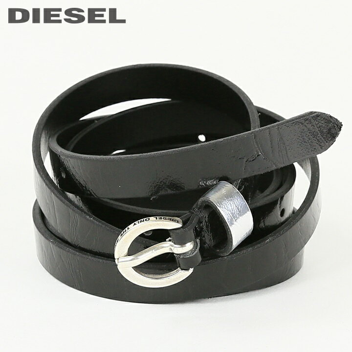 ディーゼル ベルト（メンズ） ★DIESEL ディーゼル レディース★エナメル加工 レザー調 二重巻き ナローベルト【B-EVER】【サイズ75～90】【ブラック】die-l-a-c8-413 《_メーカー希望小売価格10,780円》