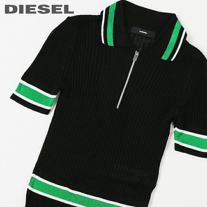 ★DIESEL ディーゼル レディース★ラメ糸混 ハーフジップ プルオーバー 半袖ニットセーター【M-FRES】【サイズXXS〜M】【ブラック】die-l-t-c8-163 《メーカー希望小売価格23 100円》