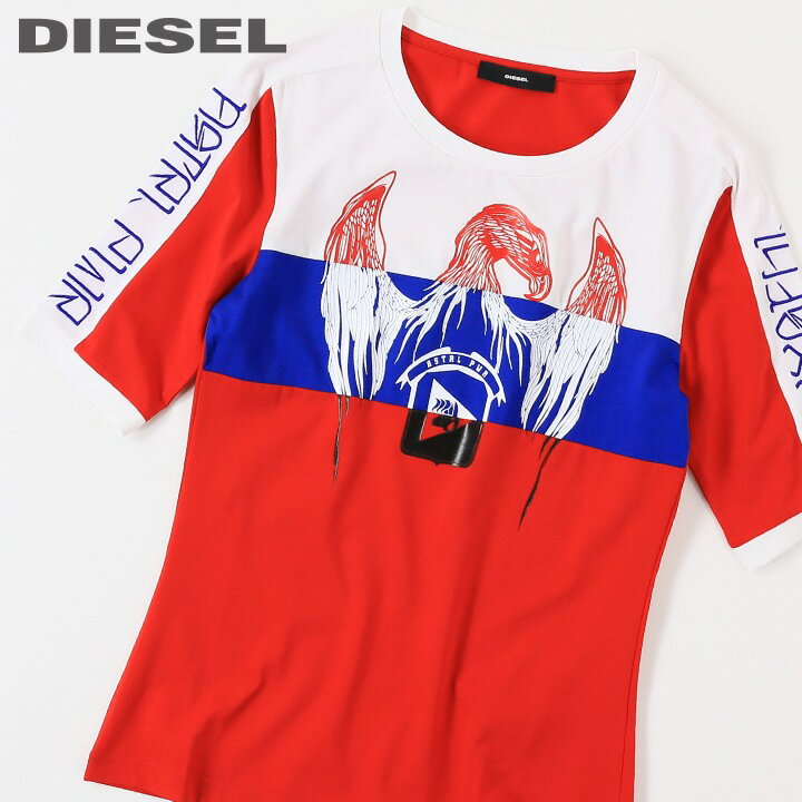 ★DIESEL ディーゼル レディース★プリント 刺繍 ラウンドネック 半袖Tシャツ カットソー【T-HEIA】【サイズXXS〜L】【レッド】die-l-t-c8-275 《メーカー希望小売価格23 100円》