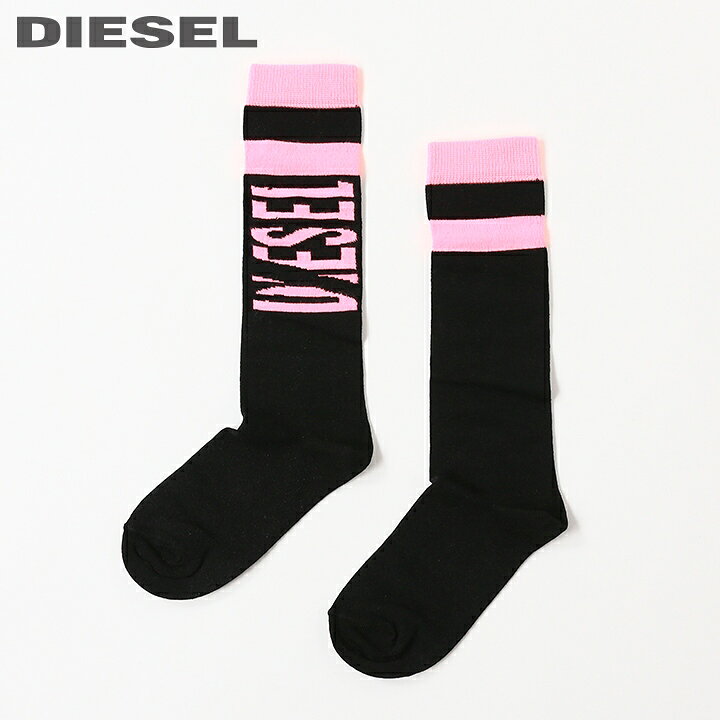 ●DIESEL KID ディーゼルキッズ ガール●サイドロゴ 子ども 女の子 ハイソックス 靴下【ZAIXI】【サイズI〜IV】【ブラック×ピンク】dik-l-a-c8-810 《メーカー希望小売価格3,190円》
