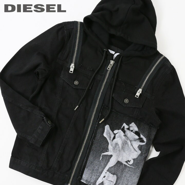 ★DIESEL ディーゼル レディース★プリント ブラックデニム ジップアップ フーデッド デニムジャケット【DE-VYSE-SX】【サイズXS〜M】【1サイズ程大きめのサイズ感】【ブラック】die-l-o-d4-011 《メーカー希望小売価格63,800円》のサムネイル