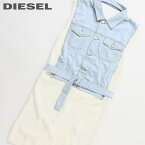 ★DIESEL ディーゼル レディース★ウエストベルト付き デニム切替 ノースリーブ リブニットワンピース【M-DENY】【サイズXS・S】【ホワイト】die-l-t-d4-102 《メーカー希望小売価格52,800円》