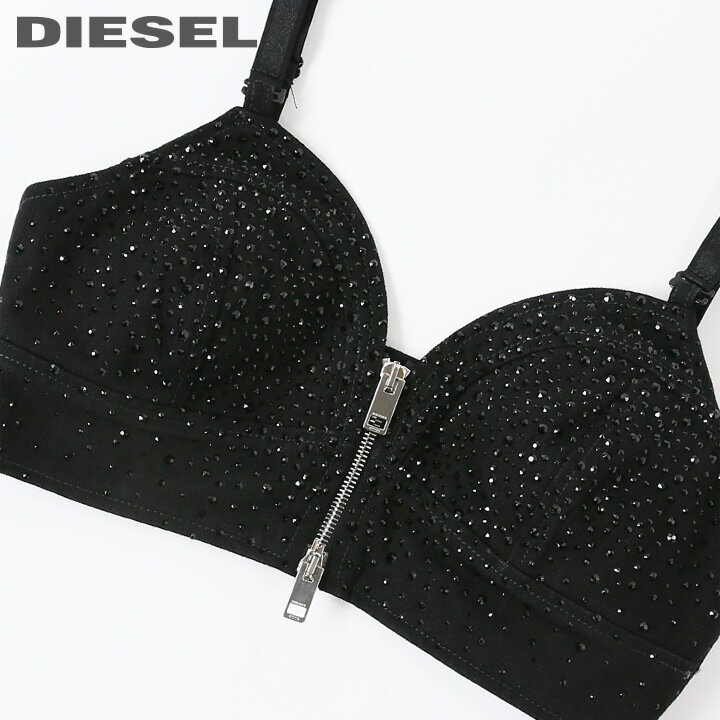 ★DIESEL ディーゼル レディース★スワロフスキークリスタル装飾 フロントジップ ブラックデニムビスチェdie-l-t-d4-146 《メーカー希望小売価格91,300円》