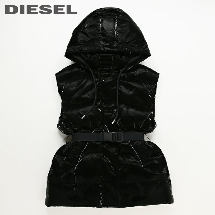 ★DIESEL ディーゼル レディース★ベルト付き フード リアルダウンベスト ノースリーブダウンジャケット【W-LALLA-SL】【サイズXXS(M相当) XS(L相当)】【3〜4サイズ程大きめのサイズ感】【ブラック】die-l-o-d8-032 《メーカー希望小売価格58,300円》