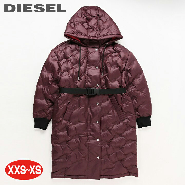 ★DIESEL ディーゼル レディース★ロゴキルティング ビッグサイズ ロングダウンコート【W-LALLA】【サイズXXS S相当 〜XS M相当 】【2サイズ程大きめのサイズ感】【ワインレッド】die-l-o-d8-710…