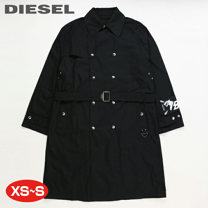 ■DIESEL ディーゼル メンズ■オーバーサイズ ウエスト共布ベルト ロングコート トレンチコート【J-JAY】【サイズXS・S】【2サイズ程大きめのサイズ感】【ブラック】die-m-o-d8-712 die-m-o-d8-018 《メーカー希望小売価格93,500円》