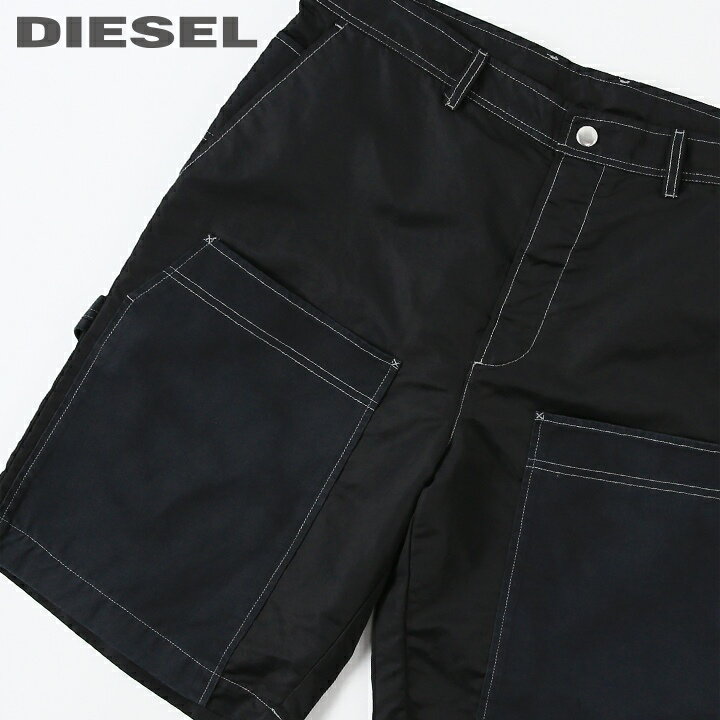 ■DIESEL ディーゼル メンズ■ナイロン 切替 コットン ハーフパンツ ショートパンツ【P-TRENT-SHORT】【W28～32】【ブラック】die-m-p-d8-085 die-m-p-d8-717《メーカー希望小売価格22,000円》