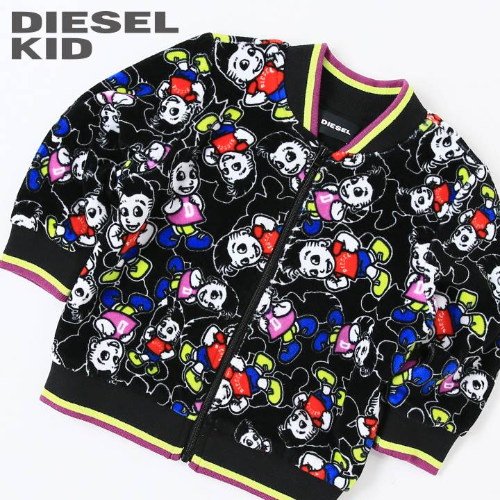 ●DIESEL KID ディーゼルキッズ ベビー ガール●ベロア調 ベビー服 女の子 ジップアップ スウェットジャケット【SWALLOB】【SIZE12M～36M】【ブラック】dib-l-t-d8-037 《_メーカー希望小売価格16,500円》