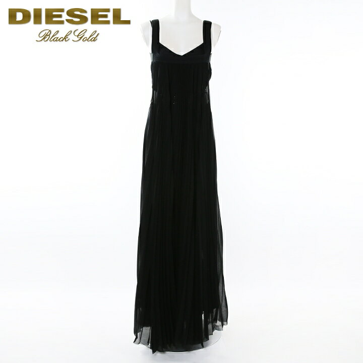 ディーゼル ベルト（メンズ） ★DIESEL BLACK GOLD ディーゼル ブラックゴールド レディース★ベルト付き シースルーシフォンレイヤード マキシ丈 ノースリーブロングワンピースドレス【D-KATHLE】【サイズ36～40】【ブラック】die-l-t-d8-414 《メーカー希望小売価格119,900円》