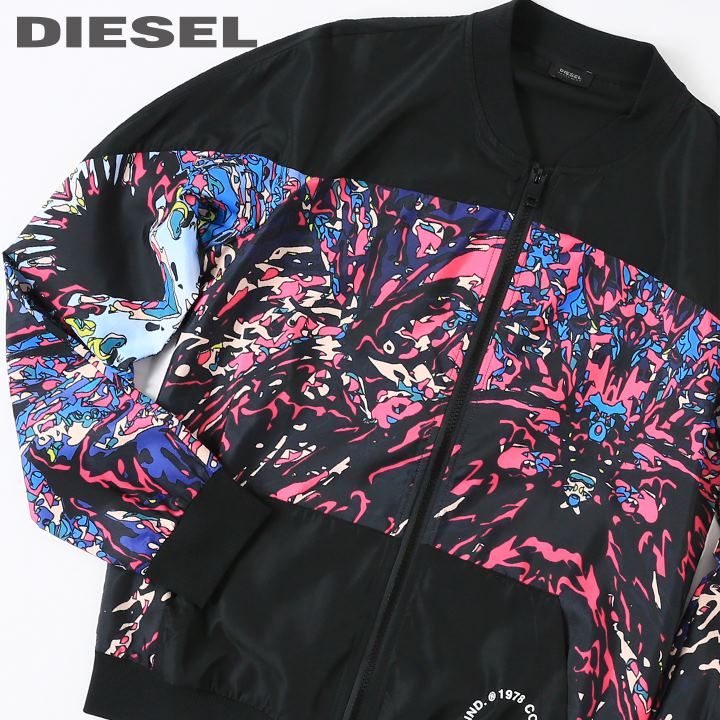 ★DIESEL ディーゼル レディース★柄切替え ジップアップ ビーチウエア ナイロンジャケット ラッシュガード【BFOWT-TRAPS-W】【サイズS】【ブラック】die-l-c-e2-830 《メーカー希望小売価格11,880円》