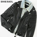 ディーゼル ライダースジャケット レディース ★DIESEL ディーゼル レディース★羊革 本革 デニム フェイクレイヤード シングルライダースジャケット レザージャケット【L-AURO】【サイズXS・S】【ブラック】die-l-o-e4-004 《メーカー希望小売価格107,800円》