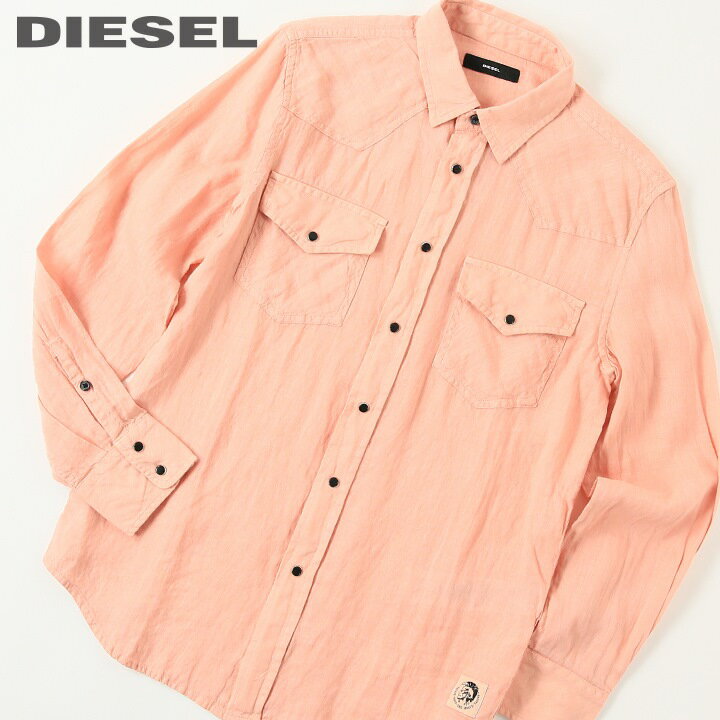 楽天キイロヤ インポート■DIESEL ディーゼル メンズ■フロントスナップボタン 麻100％ 薄手 長袖リネンシャツ【S-EAST-LONG-LIN】【サイズXS】【サーモンピンク】die-m-t-e4-271 《メーカー希望小売価格27,500円》