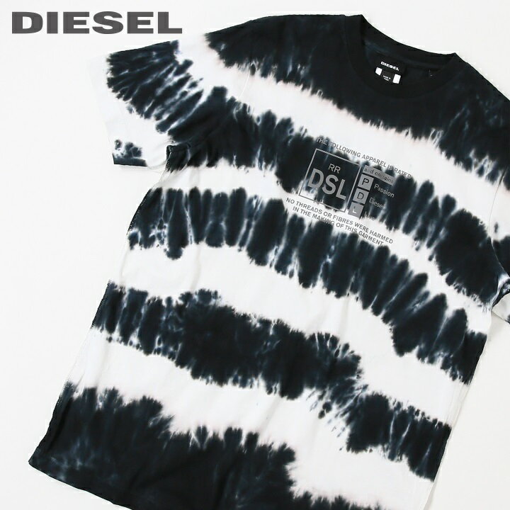 ディーゼル プレゼント メンズ ■DIESEL ディーゼル メンズ■リフレクトプリント タイダイ柄 クルーネック 半袖Tシャツ カットソー【T-JUST-A38】【サイズXS】【ホワイト×ブラック】die-m-t-e4-376 《メーカー希望小売価格19,800円》