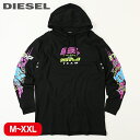 ■DIESEL ディーゼル メンズ レディース 男女兼用■プリント ビッグシルエット フード付き ロンT 長袖Tシャツ カットソー【T-PROD】【サイズM～XXL】【ブラック】die-m-t-e4-395 die-m-t-e4-394 《メーカー希望小売価格27,500円》