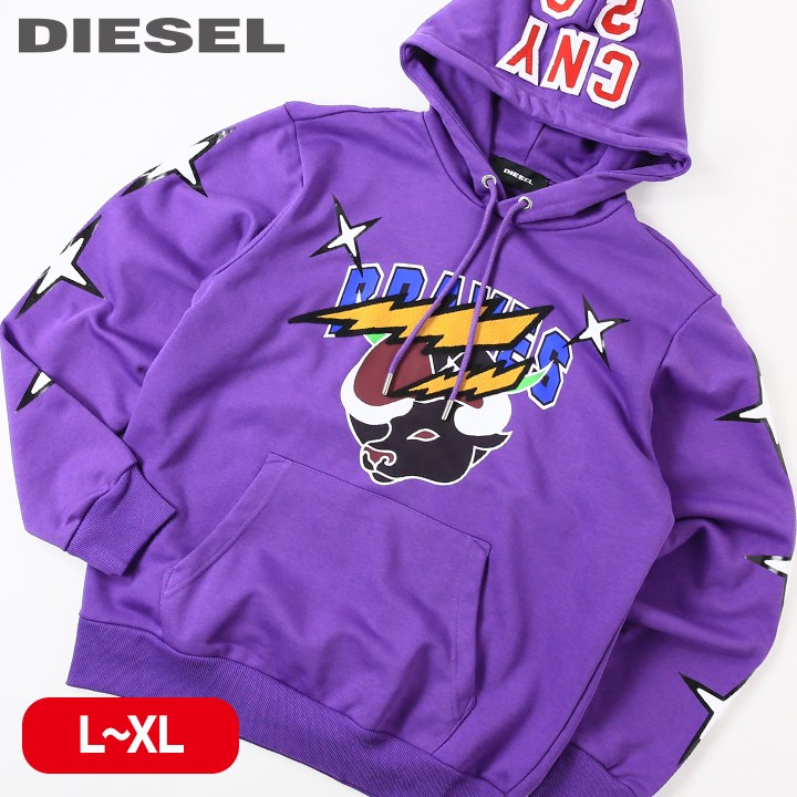 ■DIESEL ディーゼル メンズ レディース 男女兼用■刺繍ワッペン プリント 長袖 プルオーバー スウェットパーカー【CL-S-GIRK-HOOD-O1】【サイズL XL】【1サイズ程大きめのサイズ感】【パープル】die-m-t-e4-703 die-m-t-e4-702《メーカー希望小売価格40,700円》