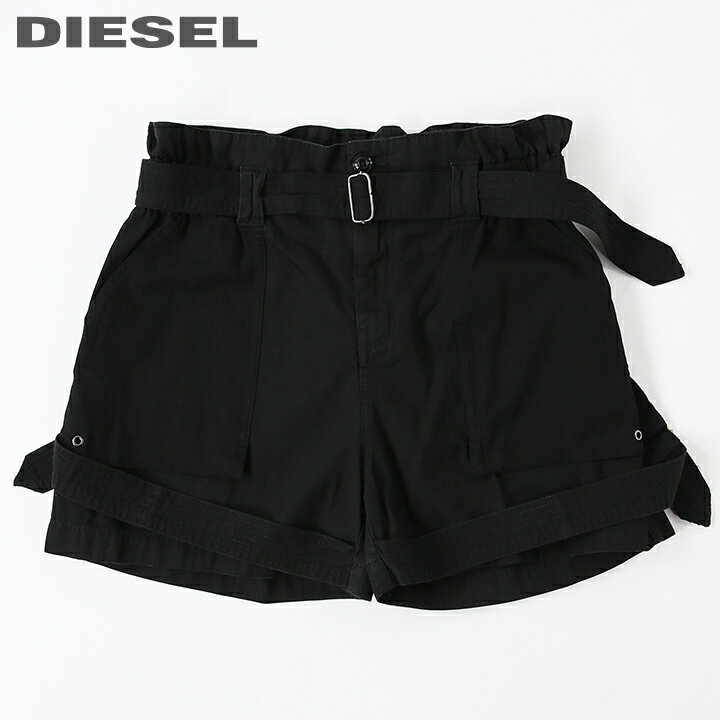 ディーゼル ベルト（メンズ） ★DIESEL ディーゼル レディース★ウエストゴム 共布ベルト ビッグポケット コットンチノ ショートパンツ【S-FEDRA-A】【W27】【ブラック】die-l-p-e4-105 《メーカー希望小売価格25,300円》