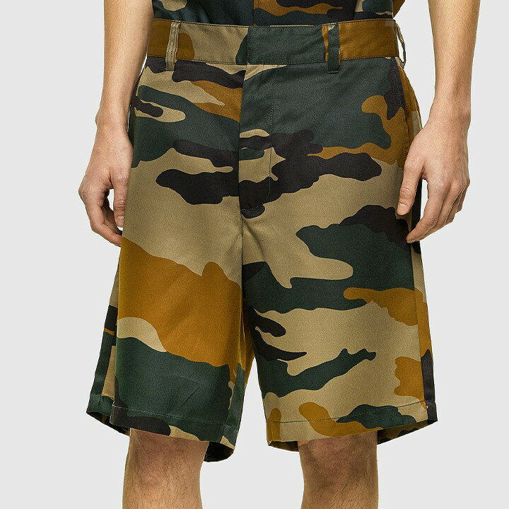 ■DIESEL ディーゼル メンズ■カモフラージュ柄 迷彩柄 薄手 ショートパンツ ハーフパンツ【P-BERTI-CAMU】【W28〜34】【カーキ系】die-m-p-e4-128 《メーカー希望小売価格22,000円》