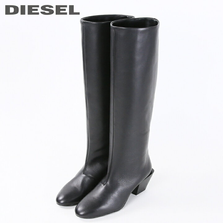 さらにクーポンで半額!★DIESEL ディーゼル レディース★牛革 本革 ブロックヒール カーフレザーロングブーツ 靴【D-TEXANNE BT】【日本サイズ22.5／23.0】【ブラック】die-l-k-e8-003 《_メーカー希望小売価格51,700円》