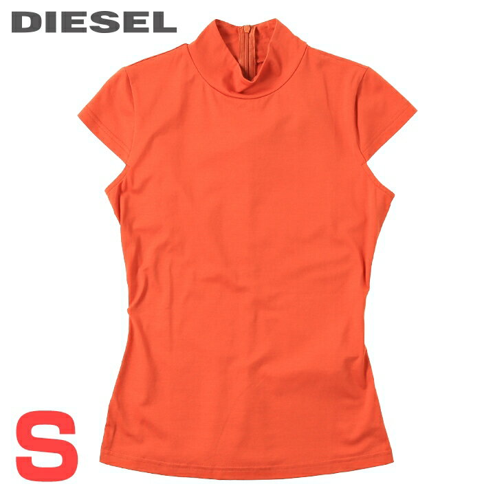 ★DIESEL ディーゼル レディース★フレンチスリーブ バックジップ ハイネック ストレッチ スーパースリムフィット 半袖Tシャツ カットソー【T-SKICUP-MOCK】【サイズS】【オレンジ】die-l-t-e8-p86 《メーカー希望小売価格14,300円》