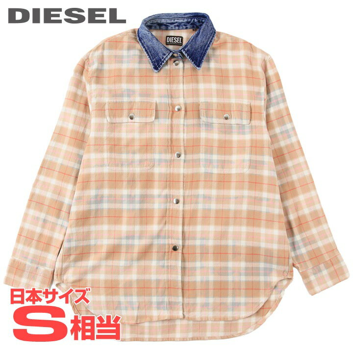 ★DIESEL ディーゼル レディース★チェック柄 デニム切替 長袖コットンフランネルシャツ【C-C