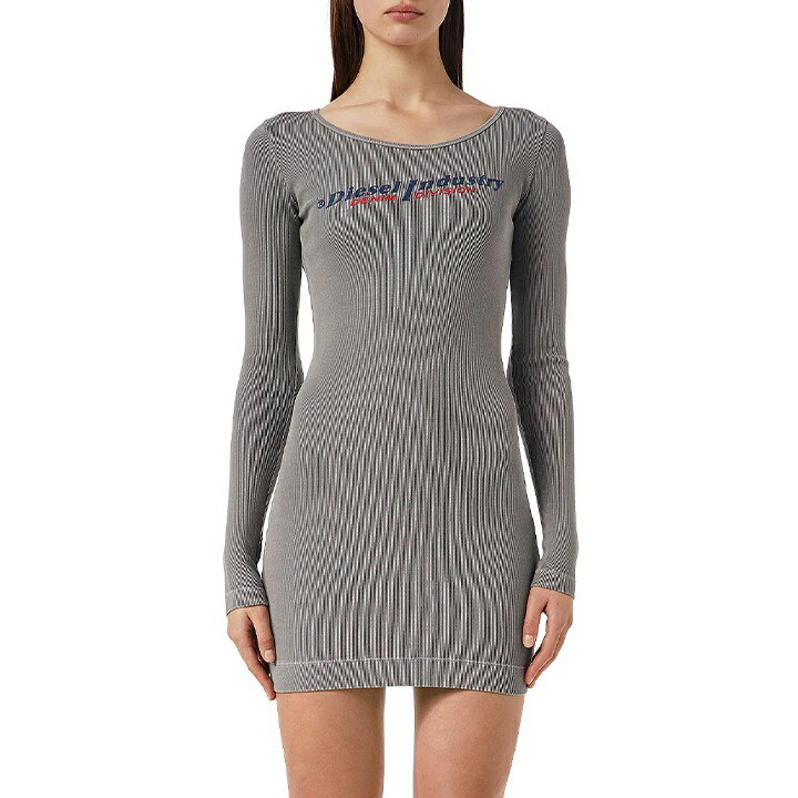 ★DIESEL ディーゼル レディース★スリムフィット ボートネック 長袖 ミニ丈 カットソーワンピース【D-TANK-LS-IND】【サイズS】【グレー】die-l-t-f4-6fj 《メーカー希望小売価格27,500円》