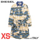 ★DIESEL ディーゼル レディース★チェック柄 ブリーチ加工 長袖 膝上丈 フランネルシャツワンピース【D-JANICE】【サイズXS】【ベージュ×ブルー系】die-l-t-f4-6fp 《メーカー希望小売価格88,000円》
